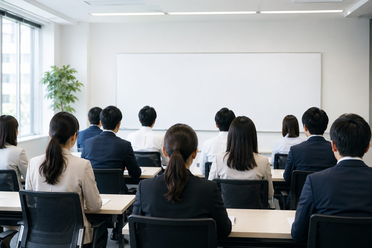 研修ルームで講義を受ける受講者たち